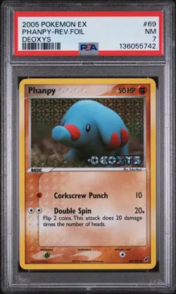 2005 POKEMON EX DEOXYS #69 PHANPY-REVERSE FOIL PSA 7 - Image 1