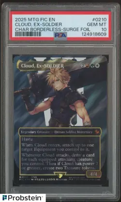 2025 MTG Final Fantasy Borderless Surge Foil 0210 Cloud Ex-Soldier PSA 10 GEM MT - Image 1