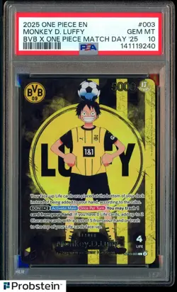 2025 ONE PIECE PROMOS BVB X ONE PIECE MATCH DAY 2025 #003 MONKEY D. LUFFY PSA 10 - Image 1
