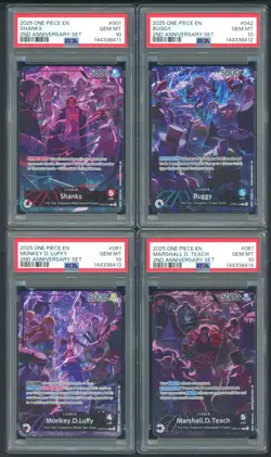 2025 One Piece 2nd Anniversary Shanks Luffy Buggy Teach PSA 10 Sequential Set(4) - Image 1