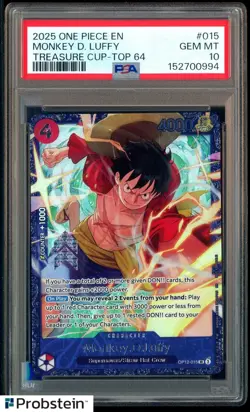 2025 One Piece EN Treasure Cup Top 64 #015 Monkey D. Luffy PSA 10 GEM MINT - Image 1