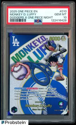 2025 ONE PIECE PROMOS DODGERS X ONE PIECE NIGHT #010 MONKEY D. LUFFY PSA 10 - Image 1