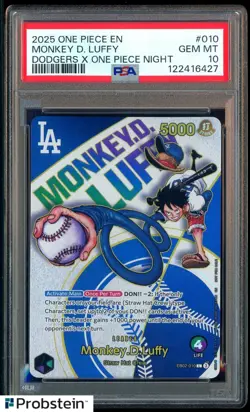 2025 ONE PIECE PROMOS DODGERS X ONE PIECE NIGHT #010 MONKEY D. LUFFY PSA 10 - Image 1