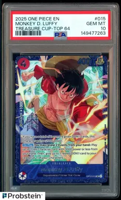 2025 One Piece EN Treasure Cup Top 64 #015 Monkey D. Luffy PSA 10 GEM MINT - Image 1