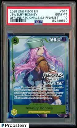 2025 One Piece EN Offline Regionals S2 Finalist #085 Jewelry Bonney PSA 10 GEM - Image 1