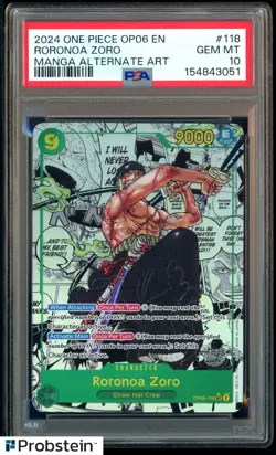2024 One Piece OP06 EN Manga Alternate Art #118 Roronoa Zoro PSA 10 GEM MINT - Image 1