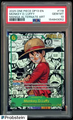 2025 One Piece OP13 EN Manga Alternate Art #118 Monkey D. Luffy PSA 10 GEM MINT - Image 1