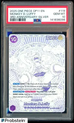 2025 ONE PIECE OP11 MONKEY D LUFFY 3RD ANNIVERSARY SILVER OP05-119 PSA 10 - Image 1