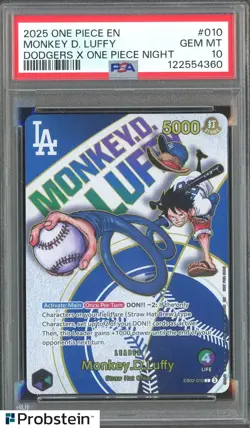 2025 One Piece En Dodgers X One Piece Night #010 Monkey D. Luffy PSA 10 GEM MINT - Image 1