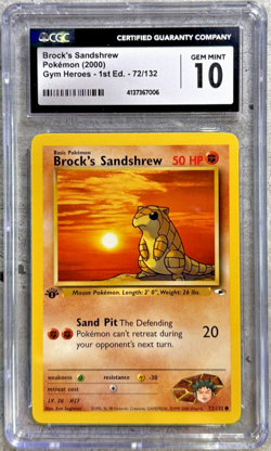 Pokemon Card 1st Ed. Brock's Sandshrew CGC 10 Gem, Gym Heroes 72/132, 2000 (1) - Image 1