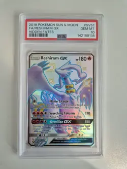 PSA 10 Reshiram GX SV51/SV94 Hidden Fates Full Art Pokemon Card GEM MINT - Image 1