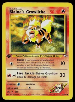 Pokemon Card - Blaine's Growlithe Gym Heroes 35/132 1st Edition Uncommon - Image 1