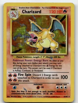 CHARIZARD 4/102 HOLO RARE BASE SET UNLIMITED POKEMON DAMAGED - Image 1