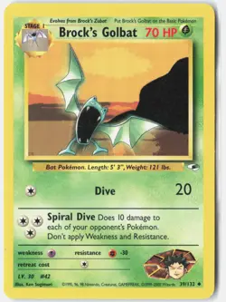 Brock's Golbat 39/132 Uncommon Gym Heroes Pokemon Unlimited LP/MP - Image 1