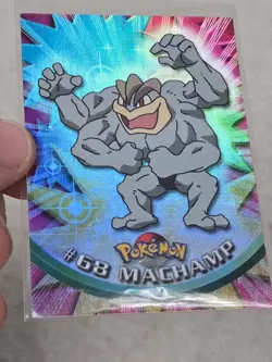 Topps Pokemon TV Animation Edition Blue Logo Machamp #68 Rainbow Holo Foil DMG - Image 4