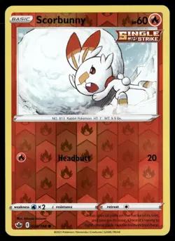 Scorbunny 026/198 Common Chilling Reign Pokemon Reverse Holo Near Mint - Image 1