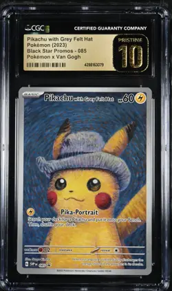 CGC 10 PRISTINE VAN GOGH PIKACHU WITH GREY FELT HAT POKEMON BLACK STAR PROMO 085 - Image 1