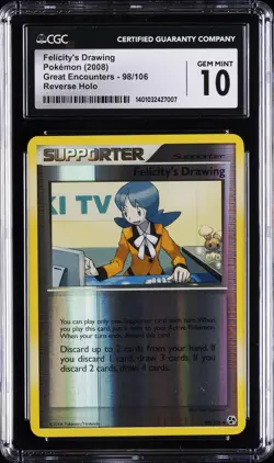 2008 POKEMON GREAT ENCOUNTERS REVERSE HOLO FELICITY'S DRAWING CGC 10 GEM MINT - Image 1