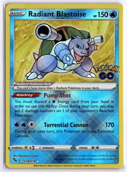 Radiant Blastoise Radiant Rare Pokemon GO 018/078 NM - Image 1