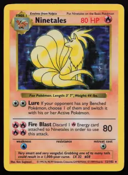Ninetales 12/102 Unlimited Holo Base Set Shadowless Pokemon English LP - Image 1