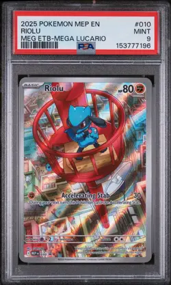 2025 POKEMON MEP EN-ME BLACK STAR PROMO #010 RIOLU MEG ETB-MEGA LUCARIO PSA 9 - Image 1