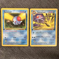 1st Edition Tentacool 56/62, Tentacruel 44/62 LP - Fossil Vintage WOTC Pokemon - Image 1