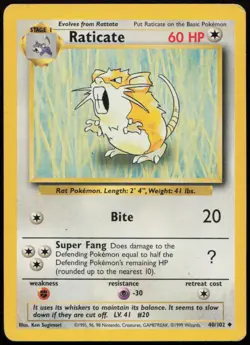 Raticate 40/102 MP Base Set Unlimited Uncommon Pokemon - Image 1