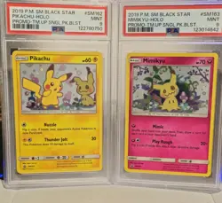 PSA 9 Pikachu SM162 + Mimikyu SM163 Pokemon Team Up Set - Image 1