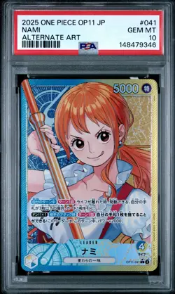 2025 ONE PIECE JAPANESE OP11-A FIST OF DIVINE SPEED ALTERNATE ART NAMI PSA 10 - Image 1