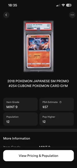2018 POKEMON JAPANESE SM PROMO#254 CUBONE POKEMON CARD GYM - Image 3