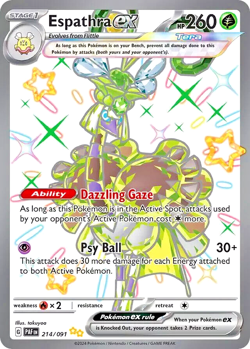 Pokemon TCG Shiny Espathra ex 214/091 Paldean Fates Full Art Double Rare Holo - Image 1