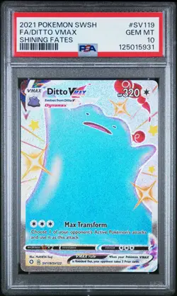 2021 POKEMON SWORD & SHIELD SHINING FATES #SV119 FULL ART/DITTO VMAX PSA 10 - Image 1