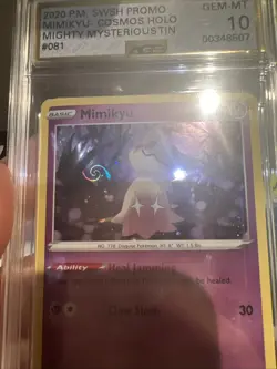 2020 Pokemon SWSH Mimikyu Cosmos Holo W/HD Swirl 081/189 Graded AGS 10 Gem - Image 4