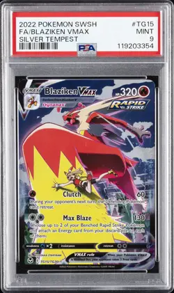 2022 POKEMON SWORD & SHIELD SILVER TEMPEST #TG15 FULL ART/BLAZIKEN VMAX PSA 9 - Image 1