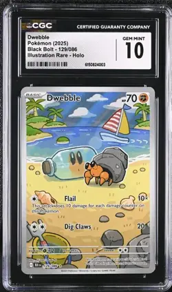 Dwebble 129/086 Illustration Rare IR Holo Pokemon Black Bolt CGC 10 GEM MINT - Image 1