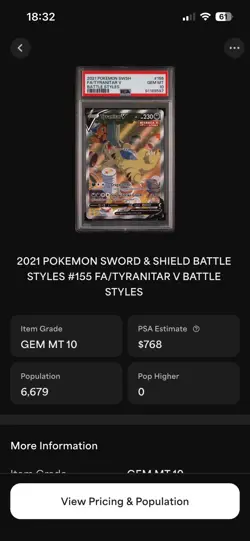 2021 POKEMON SWORD & SHIELD BATTLESTYLES #155 FA/TYRANITAR V BATTLESTYLES - Image 3