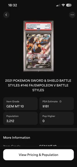 2021 POKEMON SWORD & SHIELD BATTLESTYLES #146 FA/EMPOLEON V BATTLESTYLES - Image 3