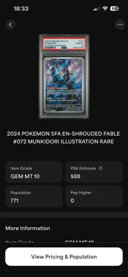 2024 POKEMON SFA EN-SHROUDED FABLE#072 MUNKIDORI ILLUSTRATION RARE - Image 3