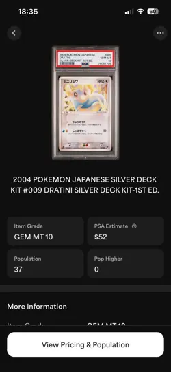 2004 POKEMON JAPANESE SILVER DECK KIT #009 DRATINI SILVER DECK KIT-1ST ED. - Image 3