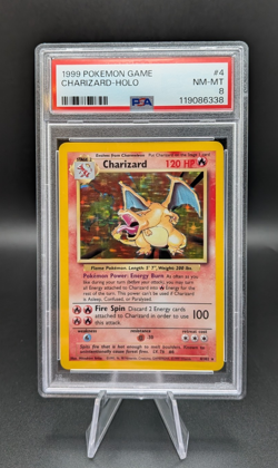 PSA 8 NM-MT 1999 Charizard 4/102 Base Set Unlimited Holo Rare Pokemon GRAIL! - Image 1