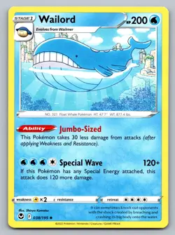 Pokemon TCG SWSH12: Silver Tempest Wailord 038/195 - Image 1