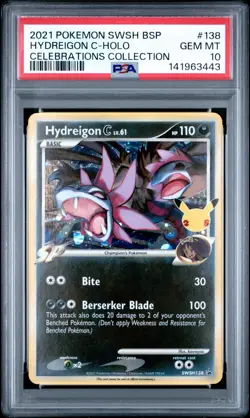 2021 HYDREIGON C SWSH138 CELEBRATIONS COLLECTION POKEMON BLACK STAR PROMO PSA 10 - Image 3