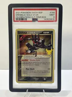 Pokemon Greninja Gold Star Celebrations ETB Black Star Holo Promo SWSH144 PSA 9 - Image 1
