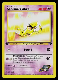 Pokemon Card - Gym Challenge 93/132 Sabrina's Abra Common 1st Edition - Image 1