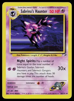 Pokemon Card Gym Heroes Sabrina's Haunter 58/132 Unlimited Uncommon - Image 1