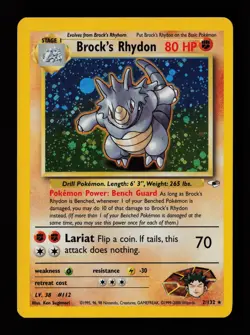 Brock's Rhydon 2/132 Holo Rare Gym Heroes Pokemon Card - Image 1