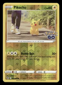 Pikachu 027/078 Common Pokemon GO Pokemon Reverse Holo NM/M - Image 1