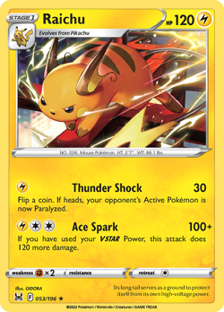 Raichu 053/196 Rare Lost Origin Pokemon Reverse Holo NM/M - Image 4