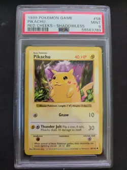 1999 Pokemon Game #58 Pikachu Red Cheeks Shadowless PSA 9 - Image 1