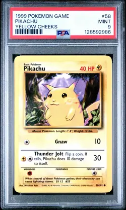 1999 POKEMON BASE SET UNLIMITED YELLOW CHEEKS #58 PIKACHU PSA 9 - Image 1